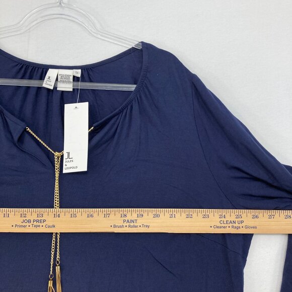 New Jules & Leopold size 3X Navy Golden Chain Stretch Relax Long Sleeve Blouse - Picture 6 of 8